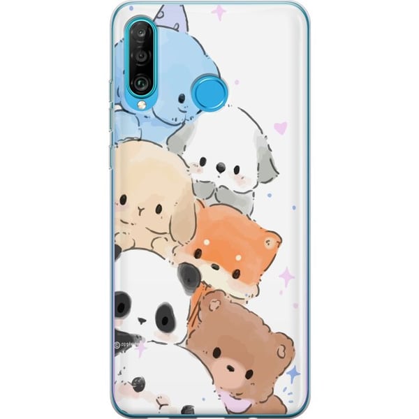 Kompatibelt Mobilskal till Huawei P30 lite Söt stapel av kawaii djur i pastellfärger charmig skissad illustration perfekt för dig som gillar gulliga