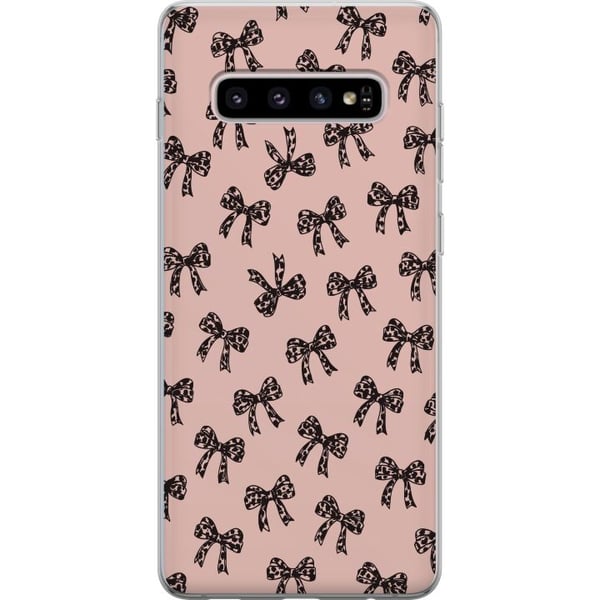 Kompatibelt Mobilskal till Samsung Galaxy S10+ Bow pattern leopard rosetter rosa cute fashion girly retro design print tapet style pink bakgrund art