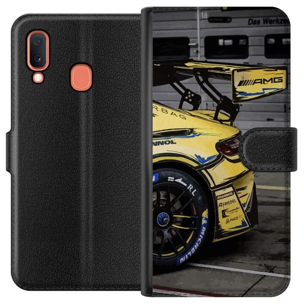 Kompatibelt Lommeboketui til Samsung Galaxy A20e AMG Mercedes plakat racing sportsbil gul luksus bilindustri tysk merke motorsport bildesign retro Kompatibelt Lommeboketui til Samsung Galaxy A20e AMG Mercedes plakat racing sportsbil gul luksus bilindustri tysk merke motorsport bildesign retro