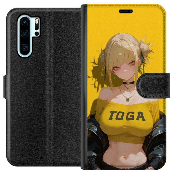 Kompatibelt Plånboksfodral till Huawei P30 Pro Gul animeinspirerad illustration med blond karaktär stark bakgrund kawaii stil för trendiga motiv