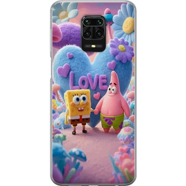 Kompatibel Mobilcover til Xiaomi Redmi Note 9S SvampeBob og Patrick kærlighed farverig pastelverden med hjerter blomster og venskab i ægte glædesstil
