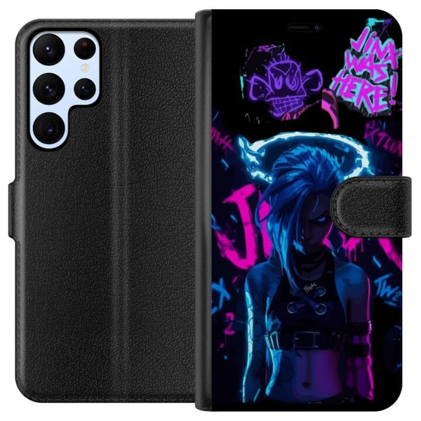 Kompatibelt Plånboksfodral till Samsung Galaxy S22 Ultra 5G Arcane Jinx poster League of Legends LoL graffiti neon anime Netflix gaming character fan
