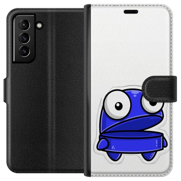 Kompatibel Tegnebogsetui til Samsung Galaxy S21+ 5G Blå tegneseriefigur med et åbent udtryk og store øjne i en sjov og let illustration