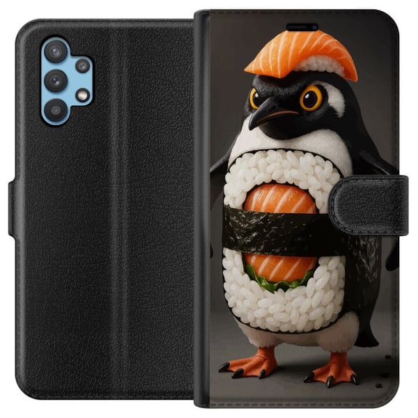 Kompatibelt Plånboksfodral till Samsung Galaxy A32 5G Sushi pingvin design – Kreativt kawaii motiv med lax, ris och sjögräs
