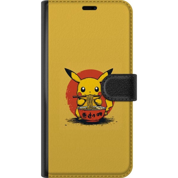 Yhteensopiva Lompakkokotelo Huawei P30 Pro Pikachu syömässä ramenia japanilaisessa animen inspiroimassa tyylissä keltaista taustaa vasten, hauska mod