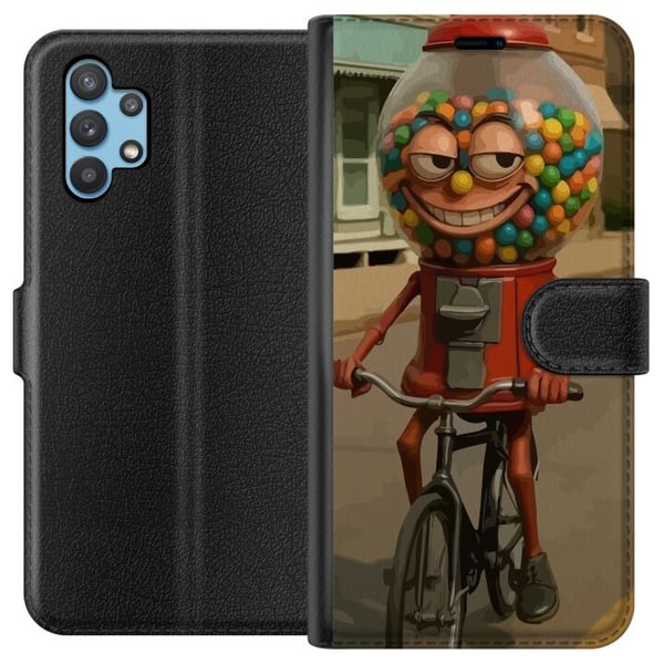 Kompatibelt Plånboksfodral till Samsung Galaxy A32 5G Italian Brainrot illustration – Rolig godismaskin cyklar i retrodesign