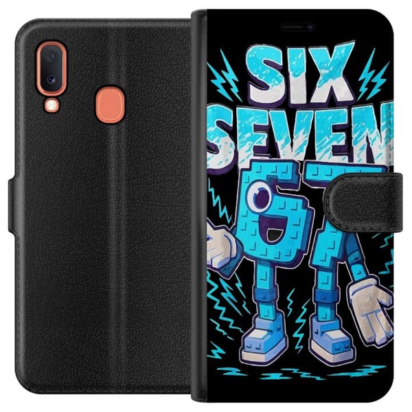 Kompatibelt Plånboksfodral till Samsung Galaxy A20e Lekfull blå Six Seven-illustration i retro arkadstil med stark typografi och gamingkänsla Kompatibelt Plånboksfodral till Samsung Galaxy A20e Lekfull blå Six Seven-illustration i retro arkadstil med stark typografi och gamingkänsla