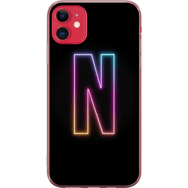 Kompatibelt Mobildeksel til Apple iPhone 11 Minimalistisk neonbokstav N i fargeskiftende lys mot svart bakgrunn