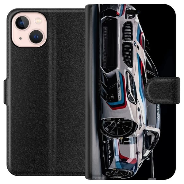 Kompatibelt Plånboksfodral till Apple iPhone 13 mini BMW M Power illustration – Sportbil i vit racingdesign närbild konst
