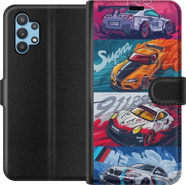 Yhteensopiva Lompakkokotelo Samsung Galaxy A32 5G Nopeat Autot - Piirretty Kuvio Toiminnalla