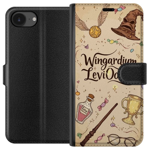 Kompatibelt Lommeboketui til Apple iPhone 16e Harry Potter Wingardium Leviosa-illustrasjon – magisk Harry Potter-tema med tryllestav, Snitch og hatt