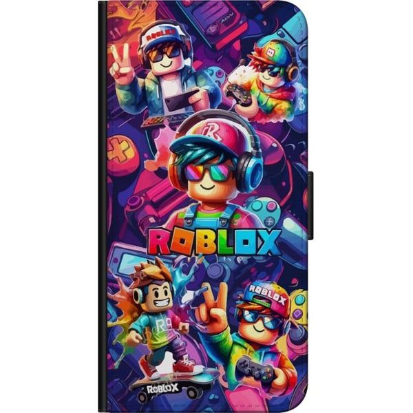 Kompatibelt Lommeboketui til Samsung Galaxy A03s Fargerik Roblox-spillgruppe med hodetelefoner og neonfarger for barn og spillinteresserte