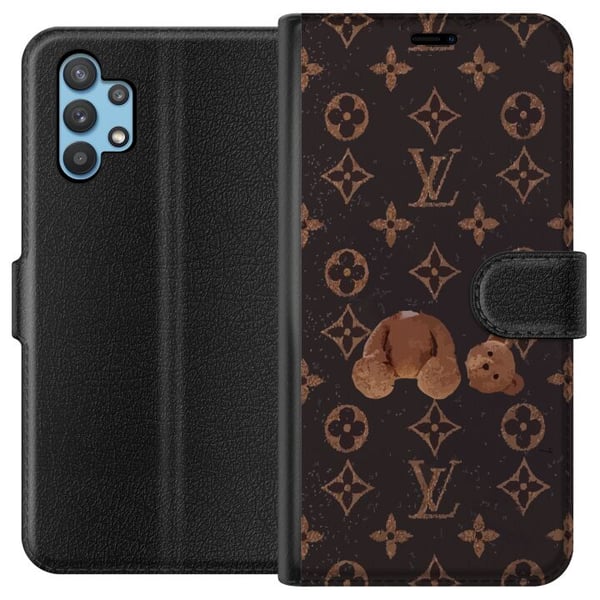 Kompatibelt Plånboksfodral till Samsung Galaxy A32 5G Lyxigt monogrammönster med trasig nalle i mörk modeinspirerad estetik Kompatibelt Plånboksfodral till Samsung Galaxy A32 5G Lyxigt monogrammönster med trasig nalle i mörk modeinspirerad estetik