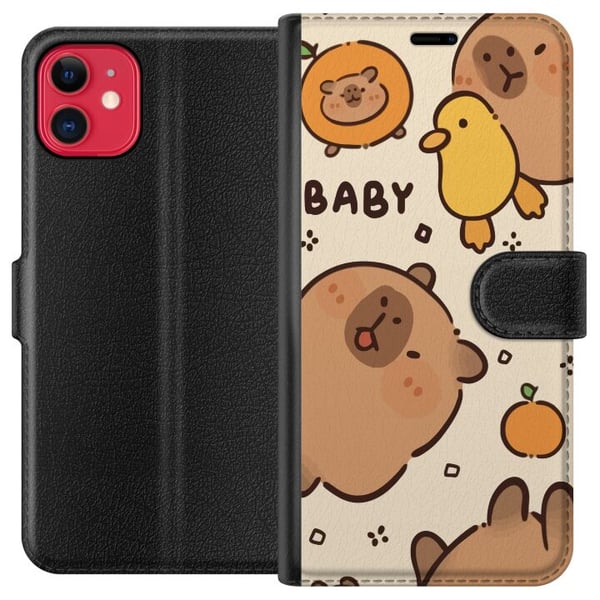 Kompatibel Tegnebogsetui til Apple iPhone 11 Kawaii-kapivarillustration – Sødt tegnet design med ænder og appelsiner Kompatibel Tegnebogsetui til Apple iPhone 11 Kawaii-kapivarillustration – Sødt tegnet design med ænder og appelsiner