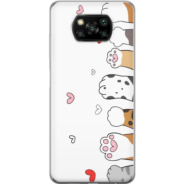 Kompatibel Mobilcover til Xiaomi Poco X3 NFC Søde kattepoter med hjerter på hvid baggrund, minimalistisk kawaii-motiv til dyreelskere, blødt design