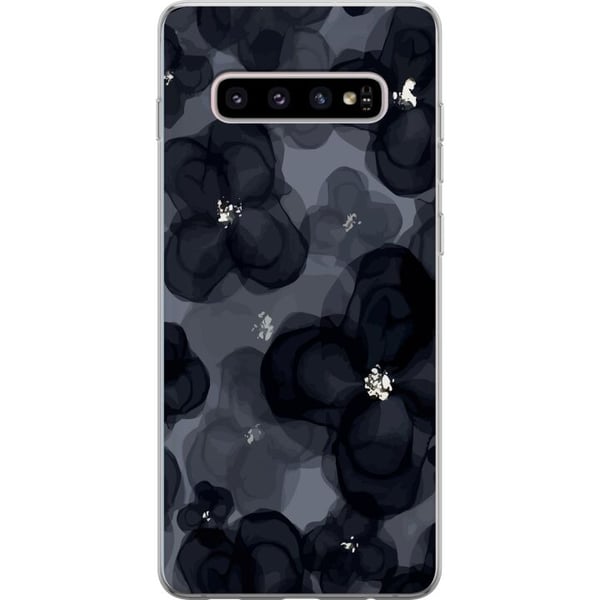Kompatibel Mobilcover til Samsung Galaxy S10+ Abstrakt mørkt blomstermønster i sortgrå toner med en elegant, dramatisk og moderne følelse