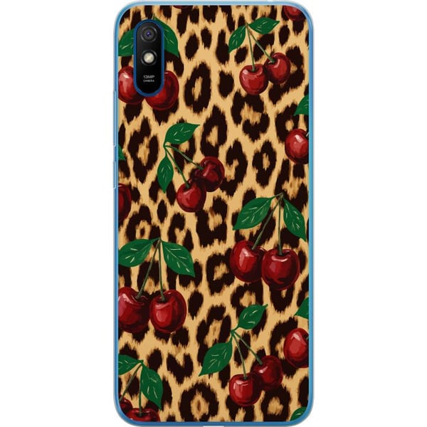 Kompatibel Mobilcover til Xiaomi Redmi 9A Kirsebær leopardmønster kirsebær retro rockabilly pinupstil kirsebærtryk leopardbaggrund modekunst
