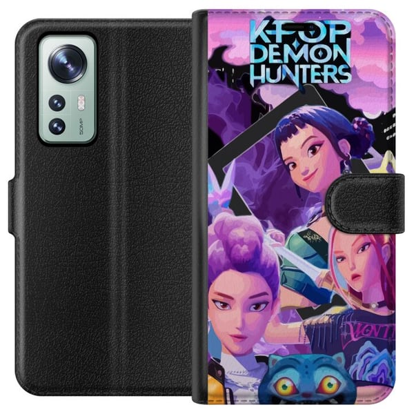 Yhteensopiva Lompakkokotelo Xiaomi 12 K-Pop Demon Hunters -animevaikutteinen futuristinen kaupunki, jossa on kolme sankaritarta ja purppuranväriset n