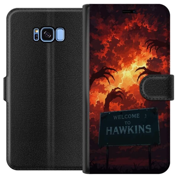 Kompatibel Tegnebogsetui til Samsung Galaxy S8 Apokalyptisk scene med brændende himmel og Hawkins-skilt i Stranger Things-stemning