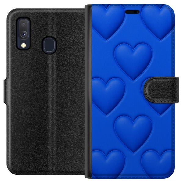 Kompatibel Tegnebogsetui til Samsung Galaxy A40 Blå Hjerter