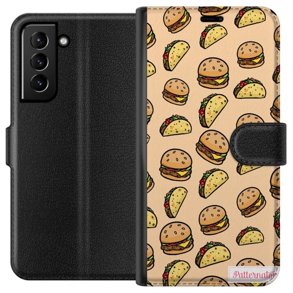 Kompatibelt Lommeboketui til Samsung Galaxy S21+ 5G Fargerikt tegneseriedesign med hamburgere, taco, smeltet ost, salat, sprø skall og morsomme figur Kompatibelt Lommeboketui til Samsung Galaxy S21+ 5G Fargerikt tegneseriedesign med hamburgere, taco, smeltet ost, salat, sprø skall og morsomme figur