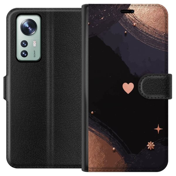 Yhteensopiva Lompakkokotelo Xiaomi 12 Tyylitelty rakkausteema tummissa sävyissä kuparinhohteella