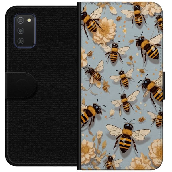 Kompatibelt Lommeboketui til Samsung Galaxy A03s Bier og blomster blå bakgrunn naturinspirert design med sjarm og farge for et sommerlig uttrykk