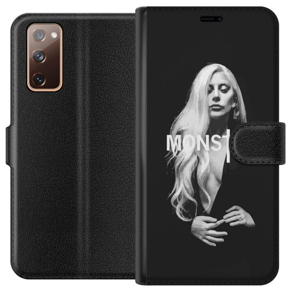 Kompatibelt Plånboksfodral till Samsung Galaxy S20 FE Lady Gaga Monster porträtt – svartvit Lady Gaga design med stark MONSTER-typografi och ikonisk