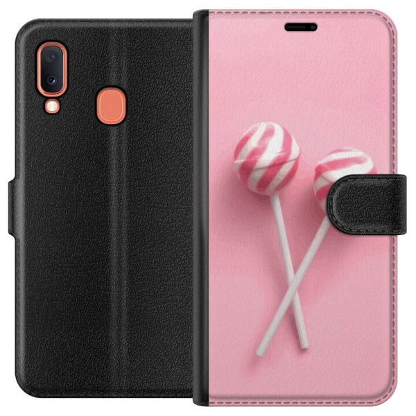 Kompatibelt Lommeboketui til Samsung Galaxy A20e Rosa slikkepinner og godteridesign – Søtt pastellmotiv for trendy tilbehør Kompatibelt Lommeboketui til Samsung Galaxy A20e Rosa slikkepinner og godteridesign – Søtt pastellmotiv for trendy tilbehør