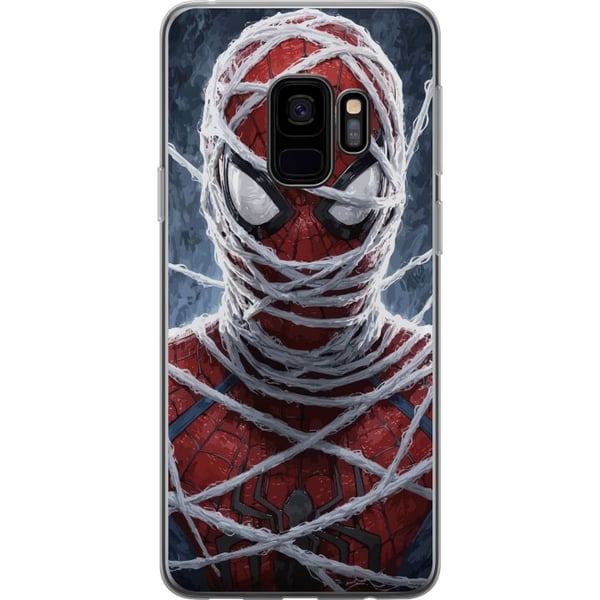 Kompatibelt Mobilskal till Samsung Galaxy S9 Spider-Man täckt av täta nätlager i dramatisk närbild som framhäver maskens struktur intensitet och kraf Kompatibelt Mobilskal till Samsung Galaxy S9 Spider-Man täckt av täta nätlager i dramatisk närbild som framhäver maskens struktur intensitet och kraf