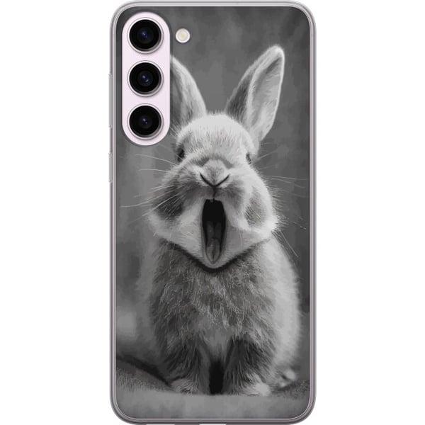 Kompatibel Mobilcover til Samsung Galaxy S23+ Bedårende kanin i sort-hvid sidder forfra med åben mund, som om den gaber, hvilket skaber et charmerend Kompatibel Mobilcover til Samsung Galaxy S23+ Bedårende kanin i sort-hvid sidder forfra med åben mund, som om den gaber, hvilket skaber et charmerend