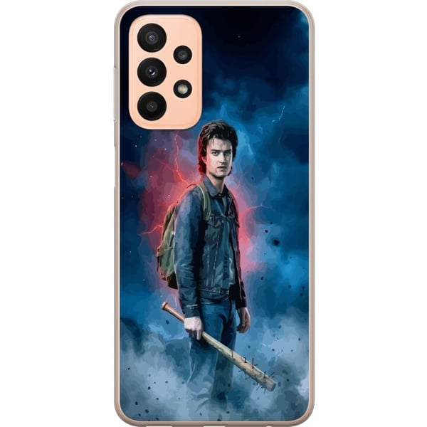 Kompatibelt Mobilskal till Samsung Galaxy A23 Stranger Things porträtt med basebollträ blixtar och dramatisk bakgrund