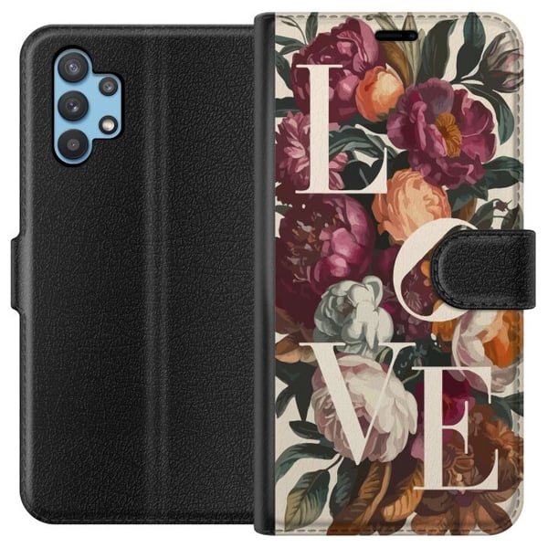 Yhteensopiva Lompakkokotelo Samsung Galaxy A32 5G Love-kukkakuvio pioneilla vintage-tyyliin, romanttinen ja lämmin design sinulle, joka rakastat klas