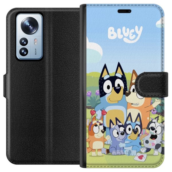 Kompatibel Tegnebogsetui til Xiaomi 12 Pro Bluey mobilcover med hele familien i farverigt design