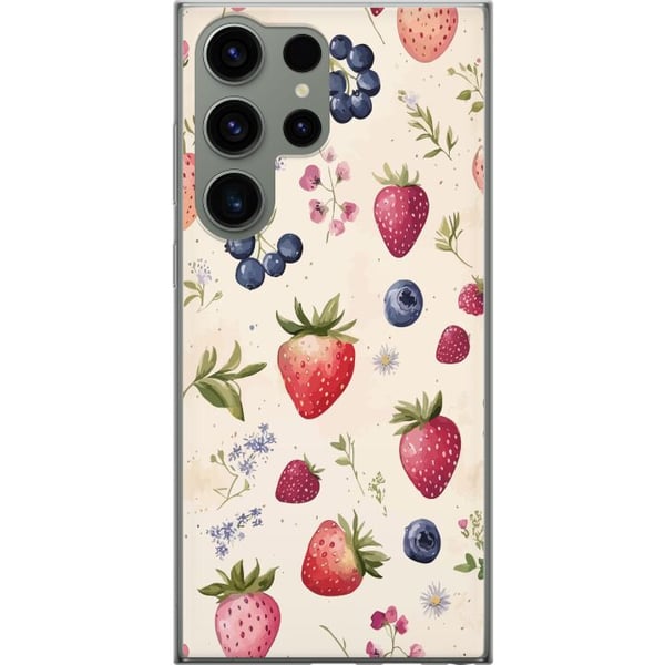 Kompatibel Mobilcover til Samsung Galaxy S23 Ultra Sommerligt bærmønster med jordbær, blåbær og blomster i akvarel – trendy og frisk design, der pass Kompatibel Mobilcover til Samsung Galaxy S23 Ultra Sommerligt bærmønster med jordbær, blåbær og blomster i akvarel – trendy og frisk design, der pass
