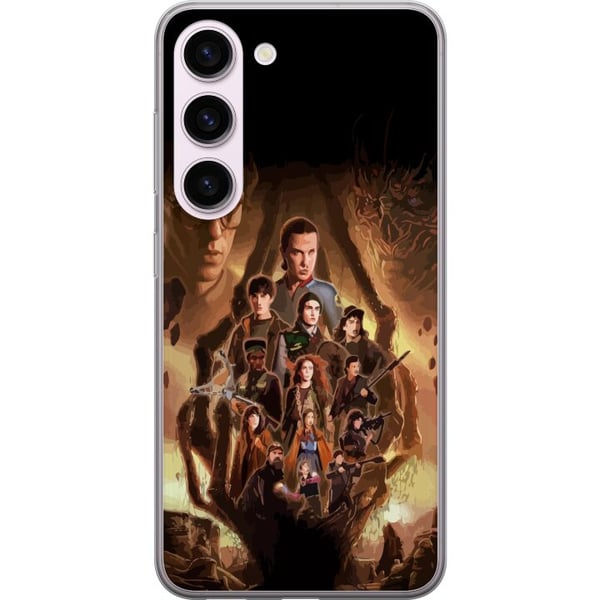 Kompatibel Mobilcover til Samsung Galaxy S23 Stranger Things-gruppebillede med heltene i et mørkt fantasimiljø og et truende væsen Kompatibel Mobilcover til Samsung Galaxy S23 Stranger Things-gruppebillede med heltene i et mørkt fantasimiljø og et truende væsen