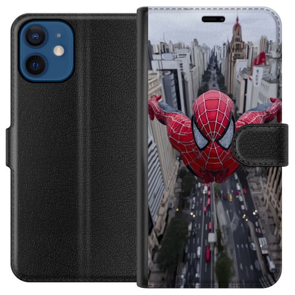 Yhteensopiva Lompakkokotelo Apple iPhone 12 mini Spiderman kaupungin yllä Marvel-supersankari toiminta kaupunkisiluetti heiluva dynaaminen sarjakuvas
