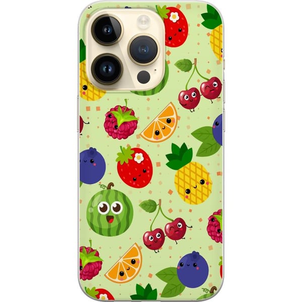 Yhteensopiva Puhelinkuori Apple iPhone 14 Pro Hedelmäkuvio, jossa on ananasta, melonia ja kirsikoita – värikäs design, joka levittää iloa ja kesäener