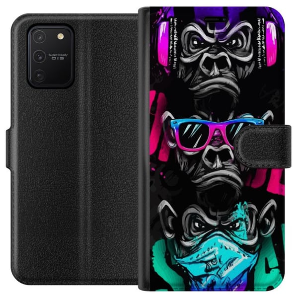 Kompatibelt Lommeboketui til Samsung Galaxy S10 Lite Tre aper kunst – Graffitiinspirert neonmotiv ser ingenting, hører ingenting, sier ingenting Kompatibelt Lommeboketui til Samsung Galaxy S10 Lite Tre aper kunst – Graffitiinspirert neonmotiv ser ingenting, hører ingenting, sier ingenting