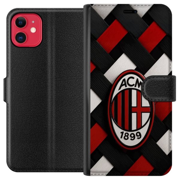 Kompatibelt Plånboksfodral till Apple iPhone 11 AC Milan fotboll Olivier Giroud röd svart vävd klubbdesign
