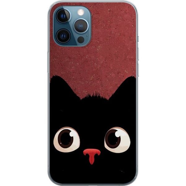 Kompatibel Mobilcover til Apple iPhone 12 Pro Minimalistisk sort kat med store øjne – charmerende dyremotiv i moderne grafisk stil