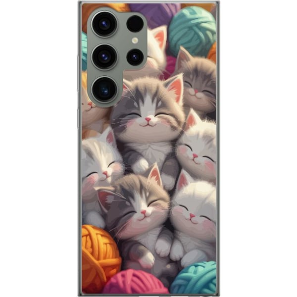 Kompatibel Mobilcover til Samsung Galaxy S23 Ultra Sovende killinger sammenkrøllet blandt farverige garnnøgler i en blød illustration Kompatibel Mobilcover til Samsung Galaxy S23 Ultra Sovende killinger sammenkrøllet blandt farverige garnnøgler i en blød illustration
