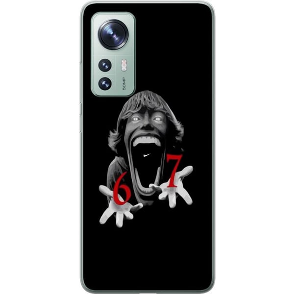 Kompatibelt Mobilskal till Xiaomi 12 67 meme horror face black red – skräckinspirerad viral 6-7 design med stark kontrast och ikoniskt uttryck