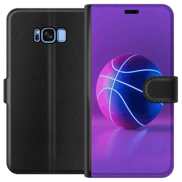 Kompatibelt Plånboksfodral till Samsung Galaxy S8 Basket ball poster neon basketboll sport glowing purple blue retro court athlete sports design art
