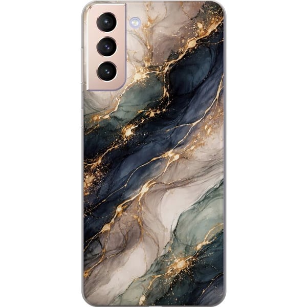 Kompatibelt Mobildeksel til Samsung Galaxy S21 Luksuriøs abstrakt marmorkunst i svart, hvitt og gull med elegante linjer, eksklusivt design for plaka