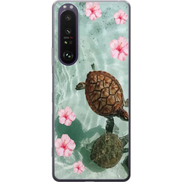 Kompatibel Mobilcover til Sony Xperia 1 III Skildpadder og hibiscus tropisk design med blomster og vand rolig feriestemning inspireret af hav og para
