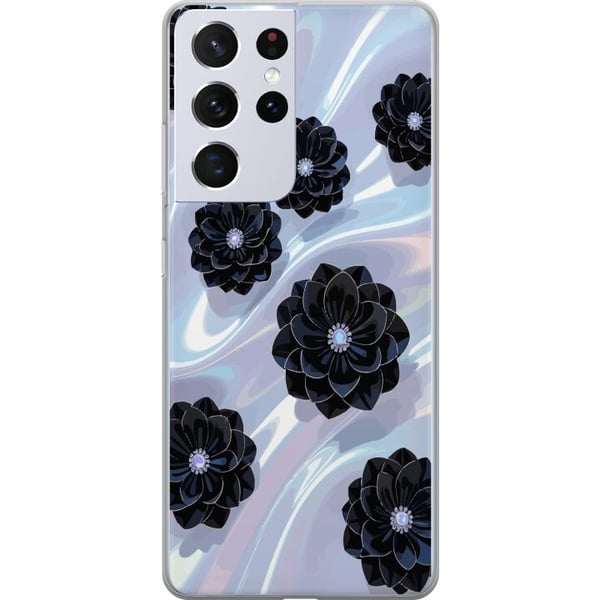 Kompatibelt Mobildeksel til Samsung Galaxy S21 Ultra 5G Midnattblomstring svarte blomster på skimrende bakgrunn, elegant luksuriøst blomsterdesign i Kompatibelt Mobildeksel til Samsung Galaxy S21 Ultra 5G Midnattblomstring svarte blomster på skimrende bakgrunn, elegant luksuriøst blomsterdesign i