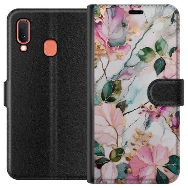 Kompatibelt Plånboksfodral till Samsung Galaxy A20e Pastellmarmor med blommor blad och subtila gyllene detaljer i mjuk komposition Kompatibelt Plånboksfodral till Samsung Galaxy A20e Pastellmarmor med blommor blad och subtila gyllene detaljer i mjuk komposition