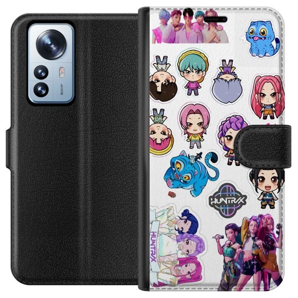 Yhteensopiva Lompakkokotelo Xiaomi 12 Pro Huntrixin ja Saja Boysin animehenkinen, energinen design, jossa on voimakkaita värejä ja modernia japanilai
