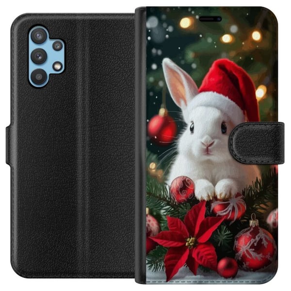 Kompatibelt Plånboksfodral till Samsung Galaxy A32 5G Julkanin med tomteluva söt bunny winter red ornaments festive kawaii christmas cosy lights post Kompatibelt Plånboksfodral till Samsung Galaxy A32 5G Julkanin med tomteluva söt bunny winter red ornaments festive kawaii christmas cosy lights post